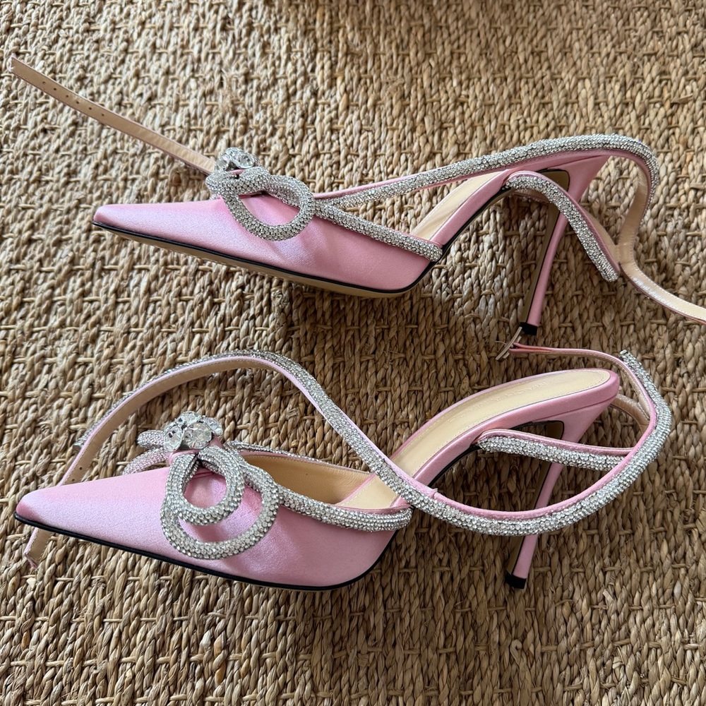 Mach & Mach Double Bow Satin Pumps Pink 110mm - Picture 10 of 14